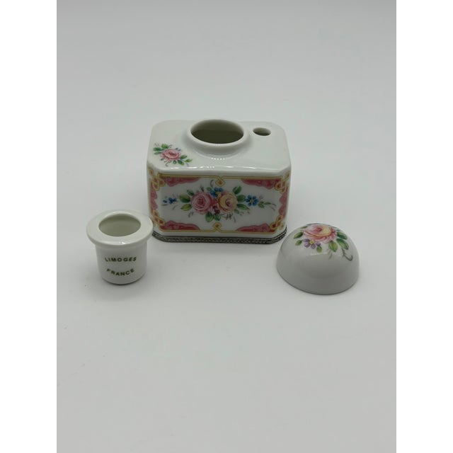 Limoges France Antique Porcelain Inkwell, Hand Painted Floral For Sale - Image 13 of 18