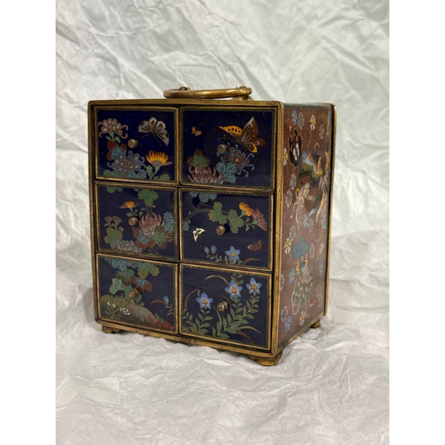 Asian Antique Japanese Cloisonne Enamel Rare Six Drawer Jewelry Chest, Attributed to Inaba For Sale - Image 3 of 16