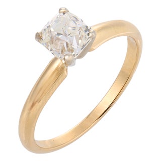 Mid 20th Century Gia 0.91 Carat Old Mine Cut Diamond 14k Yellow Gold Solitaire Engagement Ring, Size 5.75 For Sale