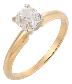 Mid 20th Century Gia 0.91 Carat Old Mine Cut Diamond 14k Yellow Gold Solitaire Engagement Ring, Size 5.75