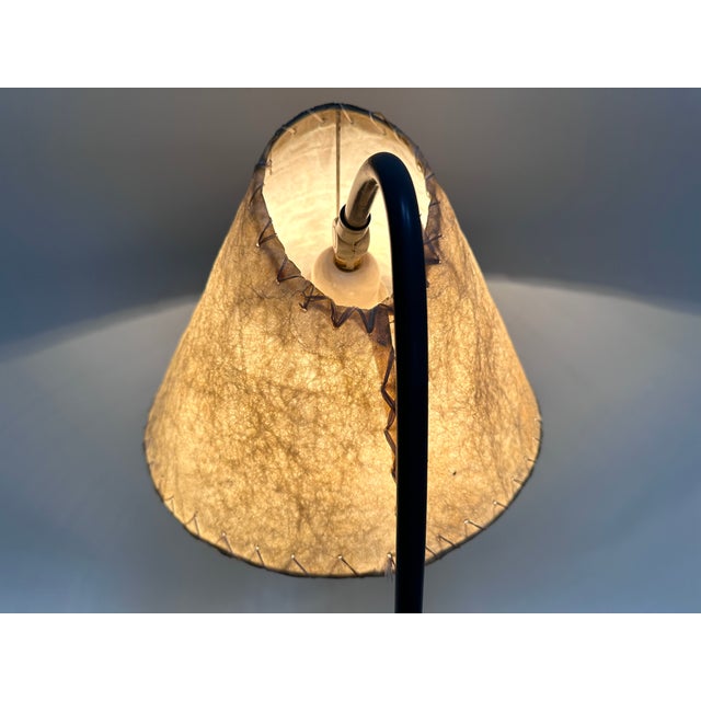 Mid-Century Modern Brass Arc Floor Lamp with Parchment Lampshade, Germany, 1950s For Sale - Image 3 of 17