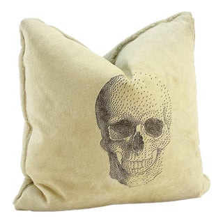 Custom Edelman Laser Etched Hair Hide Leather & Shearling Pillow For Sale