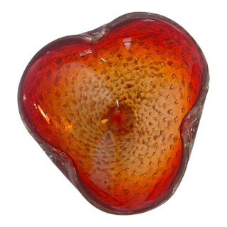 Late 20th Century Red and Gold Bubble Murano Art Glass Bowl Alfredo Barbini For Sale