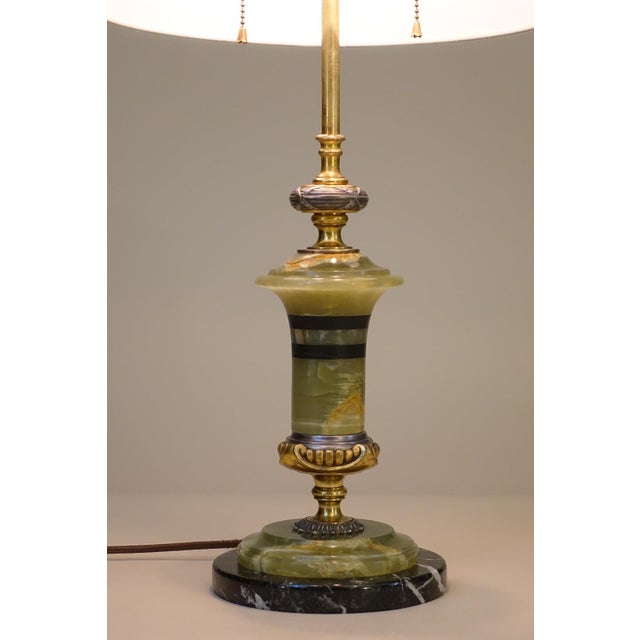 Traditional 1920s Elaborate French Empire Neoclassic Green Onyx Black Marble Bronze/Brass Table Lamp For Sale - Image 3 of 12