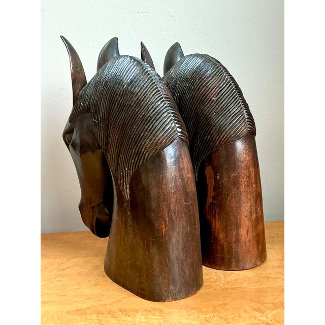Vintage Carved Wood Horse Head Sculptures - Pair For Sale In West Palm - Image 6 of 15