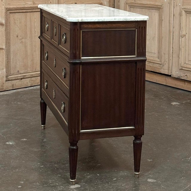 Antique French Louis XVI Mahogany Commode With Carrara Marble For Sale - Image 10 of 15