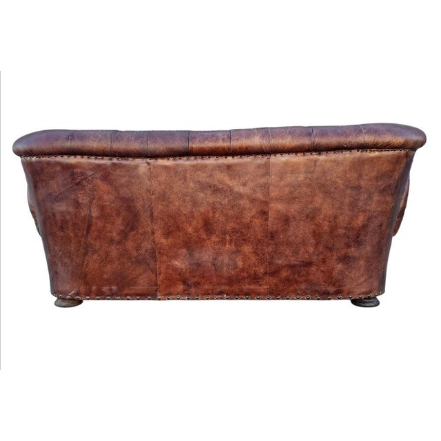 Restoration Hardware Leather Churchill Tufted Sofa For Sale - Image 11 of 18