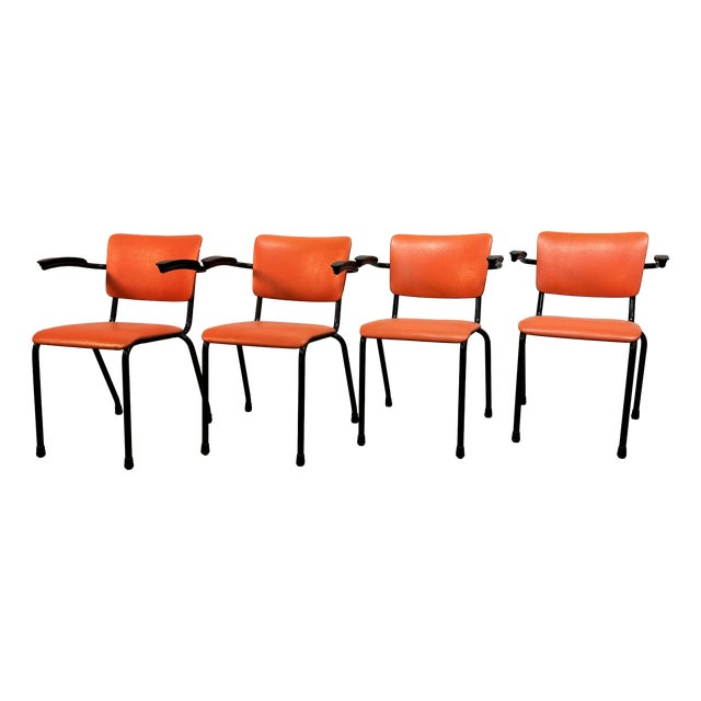 Mid-Century Orange Dining Chairs from Ahrend de Cirkel, Netherlands, 1960s, Set of 4 For Sale