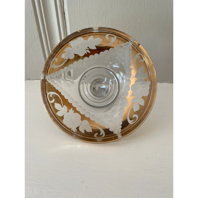 Vintage "Paden City Glass" Large Etched Roses Gold Glass Compote With Lid For Sale - Image 9 of 13
