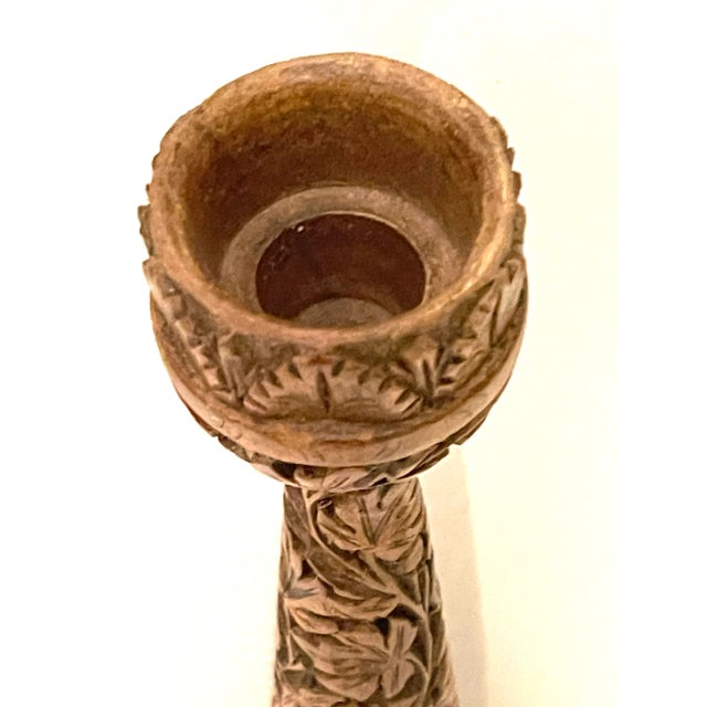 Wood Hand Carved Antique Wood Candle Holder For Sale - Image 7 of 10