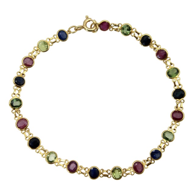 Vintage 18k Gold Blue and Green Sapphire and Ruby Bracelet For Sale
