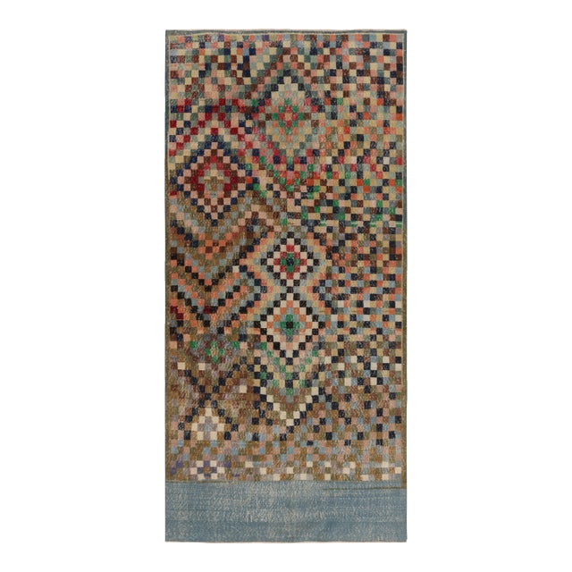 Vintage Turkish Rug in Brown With Colorful Diamond Medallions - Rug & Kilim For Sale