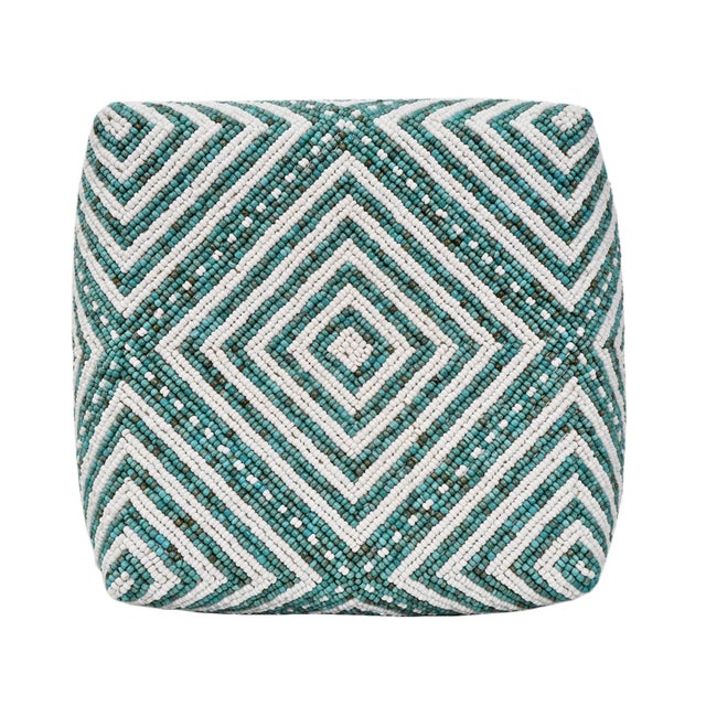 Tribal Vintage Turquoise & White Beaded Bamboo Box Large For Sale - Image 3 of 4