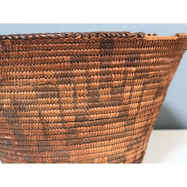 Antique Western Apache Coiled Storage Basket - 12” Hand Woven in the Style of Native American Art For Sale - Image 4 of 14