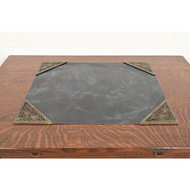 A gorgeous set of four Art Deco or Arts & Crafts period bronze blotter corners in the "Pine Needle" pattern, with a custom...