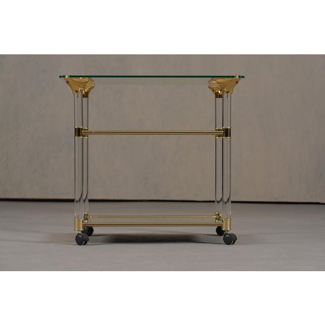 Mid-Century Modern Vintage Brass and Acrylic Serving Trolley, France, 1960s For Sale - Image 3 of 9