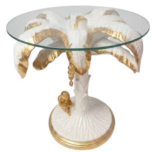 Late 20th Century Palm Beach Regency Parcel Gilt Monkey and Palm Tree Dining Table -Newly Painted For Sale