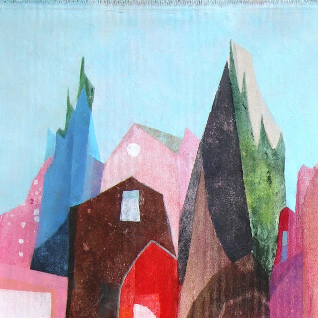 Blue Sky Village - Original Abstract Village Landscape Acrylic Painting on Canvas For Sale - Image 4 of 7