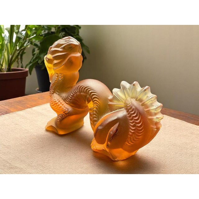 Chinese Dragon Sculpture in Amber and Frosted Glass by René