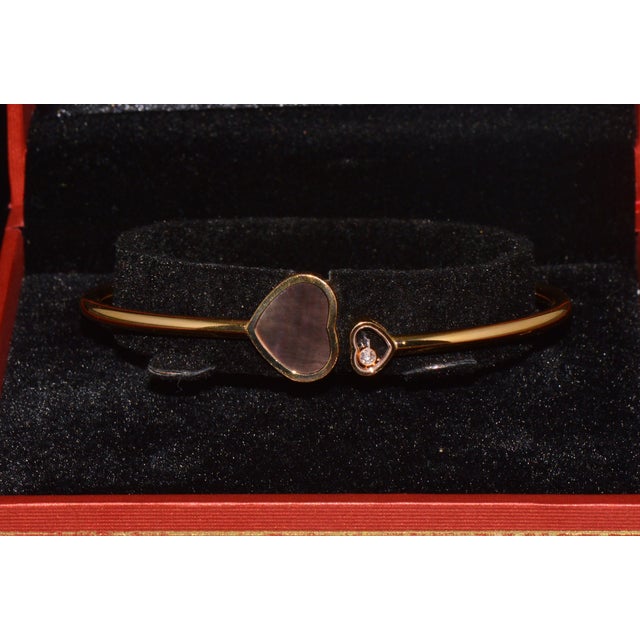 Late 20th Century Chopard Happy Hearts Tahitian Mother-of-Pearl Diamond 18k Rose Gold Bangle For Sale - Image 10 of 13