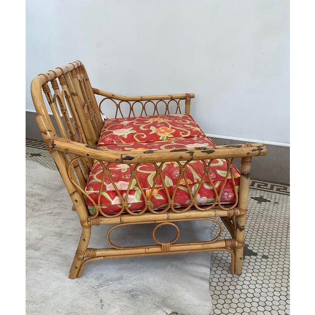 1970s Mid-Century Modern Broyhill Boho Rattan & Bamboo 2-Seater Sofa For Sale In Raleigh - Image 6 of 18