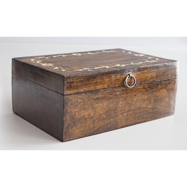 Antique English Walnut & Mother of Pearl Inlay Jewelry Box For Sale - Image 9 of 9