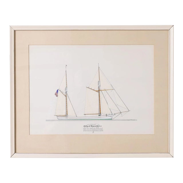 Marine Painting on Paper of a Great Lakes Steamship For Sale