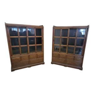 Vintage Chinese Elmwood Display Cabinets - Pair
