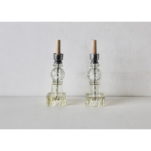 Art Deco Chrome Cut Glass Small Scale Table Lamps Vintage-a Pair For Sale - Image 4 of 13