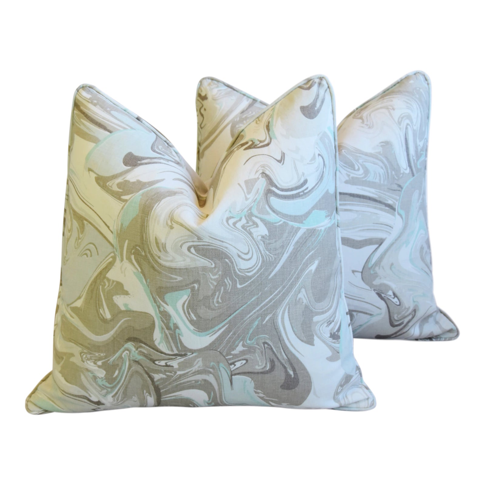 Kate Spade Marbleized Aqua Gray Stone Swirl Linen Feather/Down