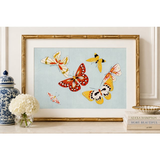 Japanese Butterflies, Vintage Art Print Reproduction, 60" X 40" For Sale - Image 9 of 11