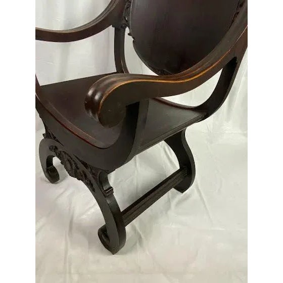 Vintage Victorian Mahogany Griffin / Lions Head Carved Savonarola Chair For Sale In Phoenix - Image 6 of 12