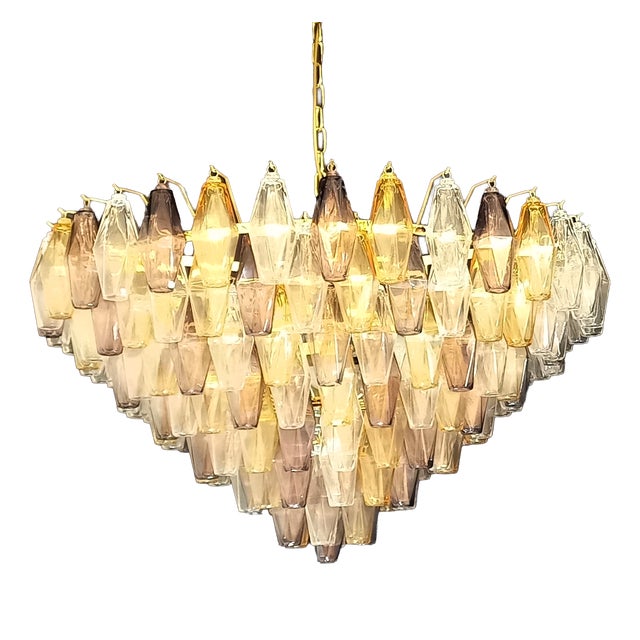Handmade Multicolored Polyhedron Glass Chandelier, 1962 For Sale