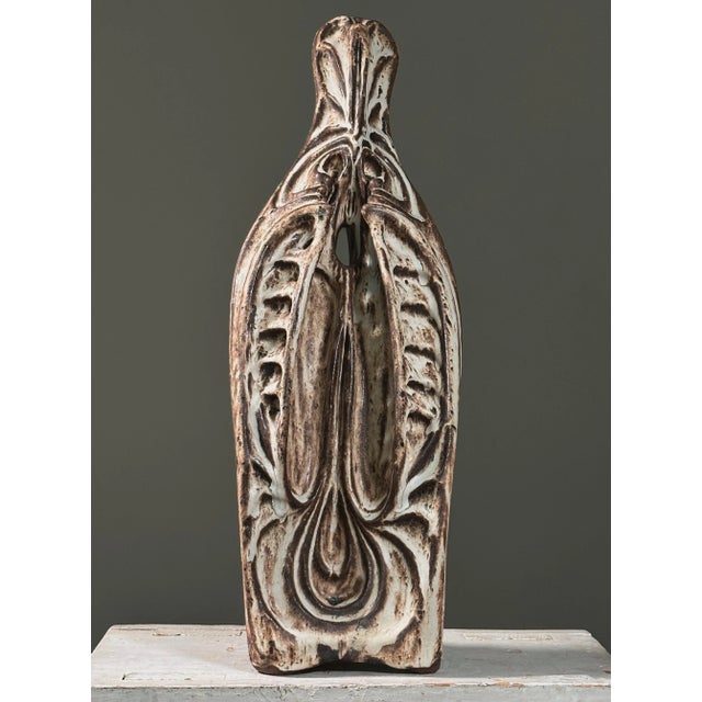 Vintage Monumental Postmodern Biomorphic Drip Glaze Ceramic Sculpture. Large biomorphic ceramic sculpture with a brownish...