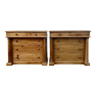 Vintage Rustic Scrubbed Pine French Empire Dressers / Commodes / Chests - a Pair For Sale