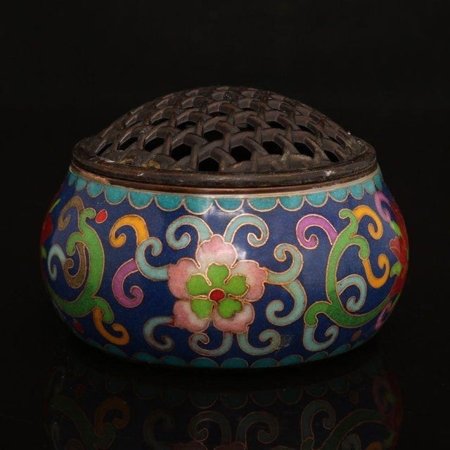 Traditional Late 19th Century Cloisonné Enamel Floral Incense Burner With Pierced Lid For Sale - Image 3 of 8