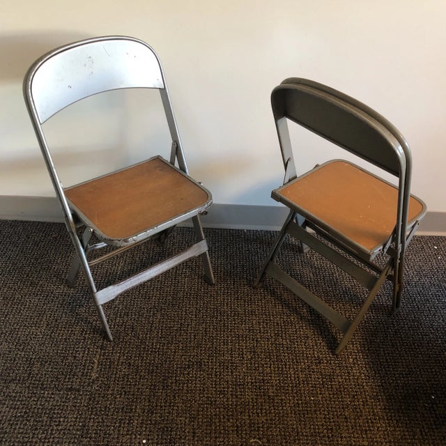 1950s Industrial Metal Children's Folding Chairs - a Pair For Sale - Image 4 of 6