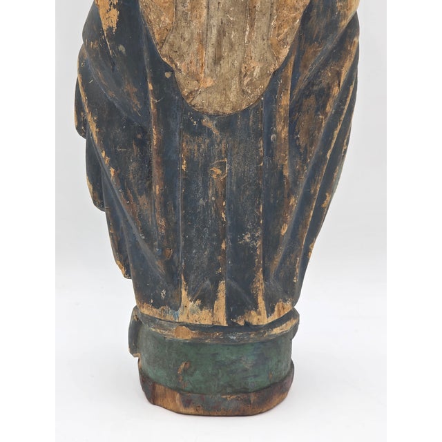 Rare Antique 18th Century Spanish Colonial Hand-Carved Virgin Mary Statue Polychrome Wood For Sale - Image 11 of 15