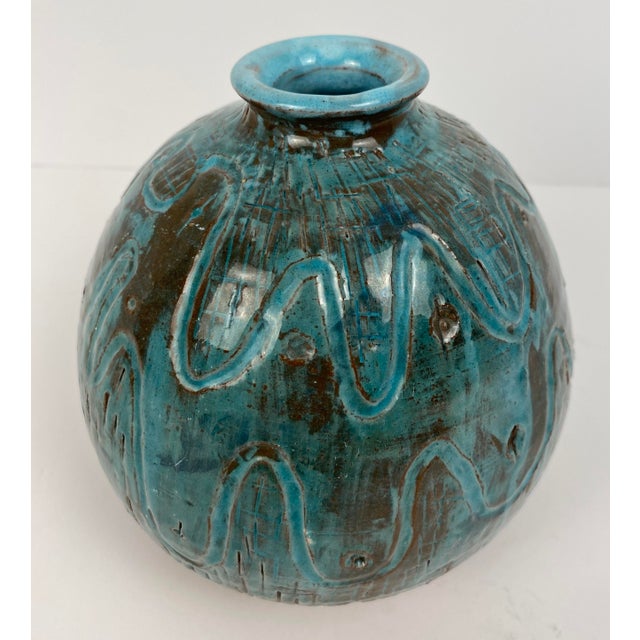 Round Mid-Century Ceramic Vase, Studio Pottery Vase Signed For Sale In Miami - Image 6 of 6