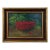 Mid 20th Century Oil Painting Still Life Bowl of Cherries, Gold Frame Art, Green Accents For Sale