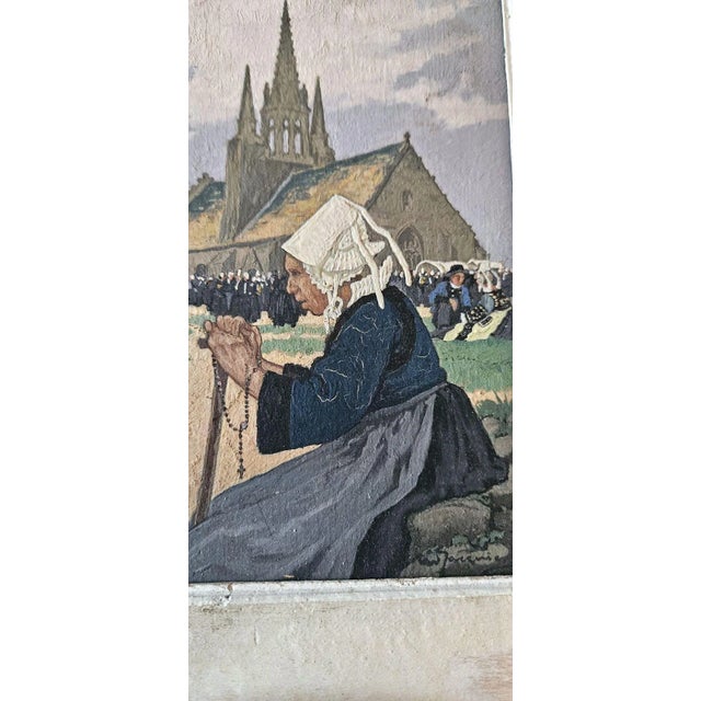 A beautiful oil on panel depicting a scene of forgiveness in Brittany, signed lower right by the Nantes-based painter...
