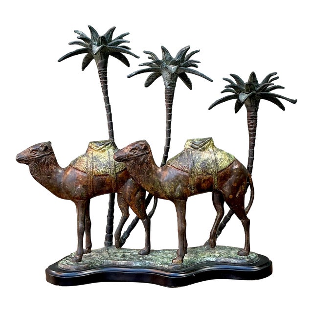 Pair of Vintage Patinated Bronze Camel Candleholder For Sale