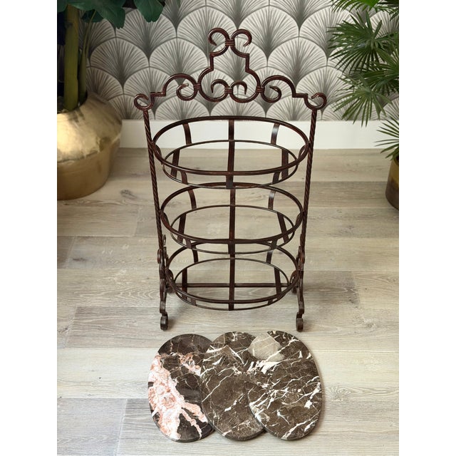 Marble Stone and Wrought Iron Metal 3-Tier Plant Stand or Bar Cart For Sale - Image 14 of 16