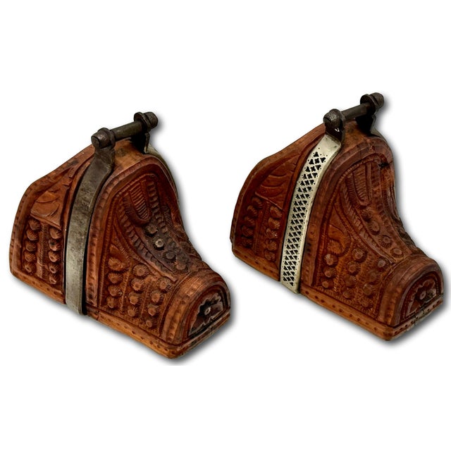 Outstanding Original Pair of Antique Spanish Colonial Hand Carved Wood & Wrought Iron Bedoya Stirrups - Circa 1800s For Sale - Image 13 of 18