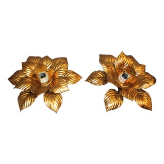 Wall Lights in Golden Metal, 1980, Set of 2 For Sale