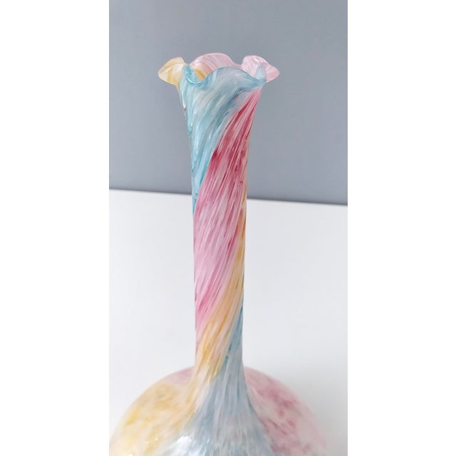 Vintage Pastel Pink Polychrome Murano Glass Flower Vase For Sale - Image 4 of 15