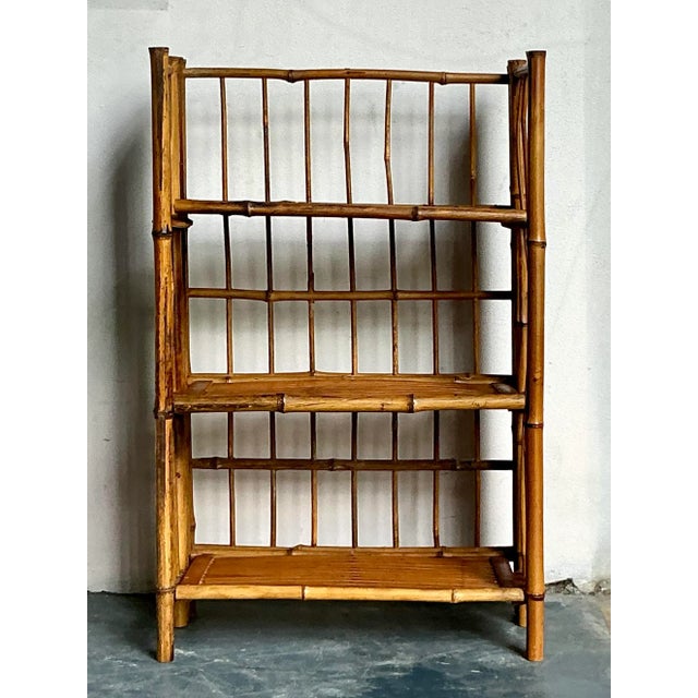 Contemporary Vintage Boho Bamboo Folding Etagere For Sale - Image 3 of 9