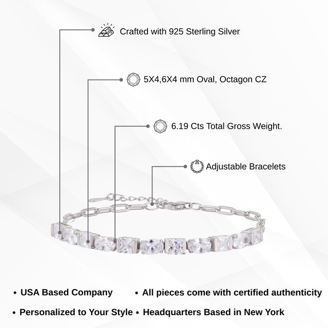 Carat&Her Moderne Adjustable White Cz Multi Stone Link Chain Bracelet - Gift for Her For Sale - Image 9 of 12