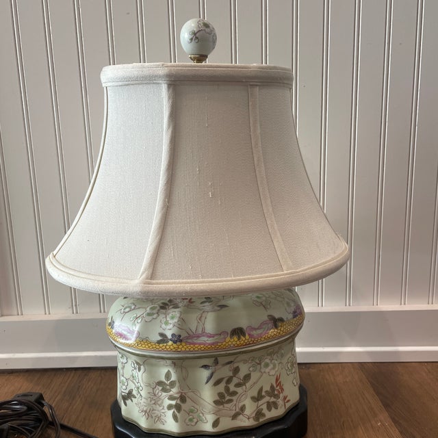 1960s 1960s Hand Painted Box Lamp Asian Inspired, Custom Shade For Sale - Image 5 of 8