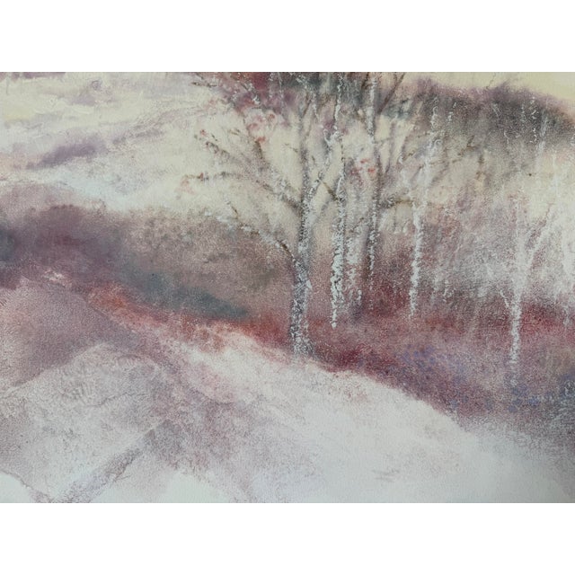 1980s 1980s Vintage Impressionist Abstract Winter Landscape Painting in Gold Aluminum Frame For Sale - Image 5 of 11